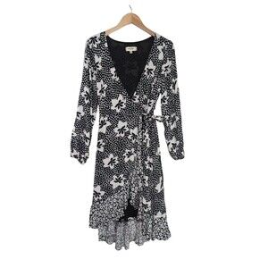 Anthropologie Porridge Amity Wrap Dress Black & White Floral in size 1x
